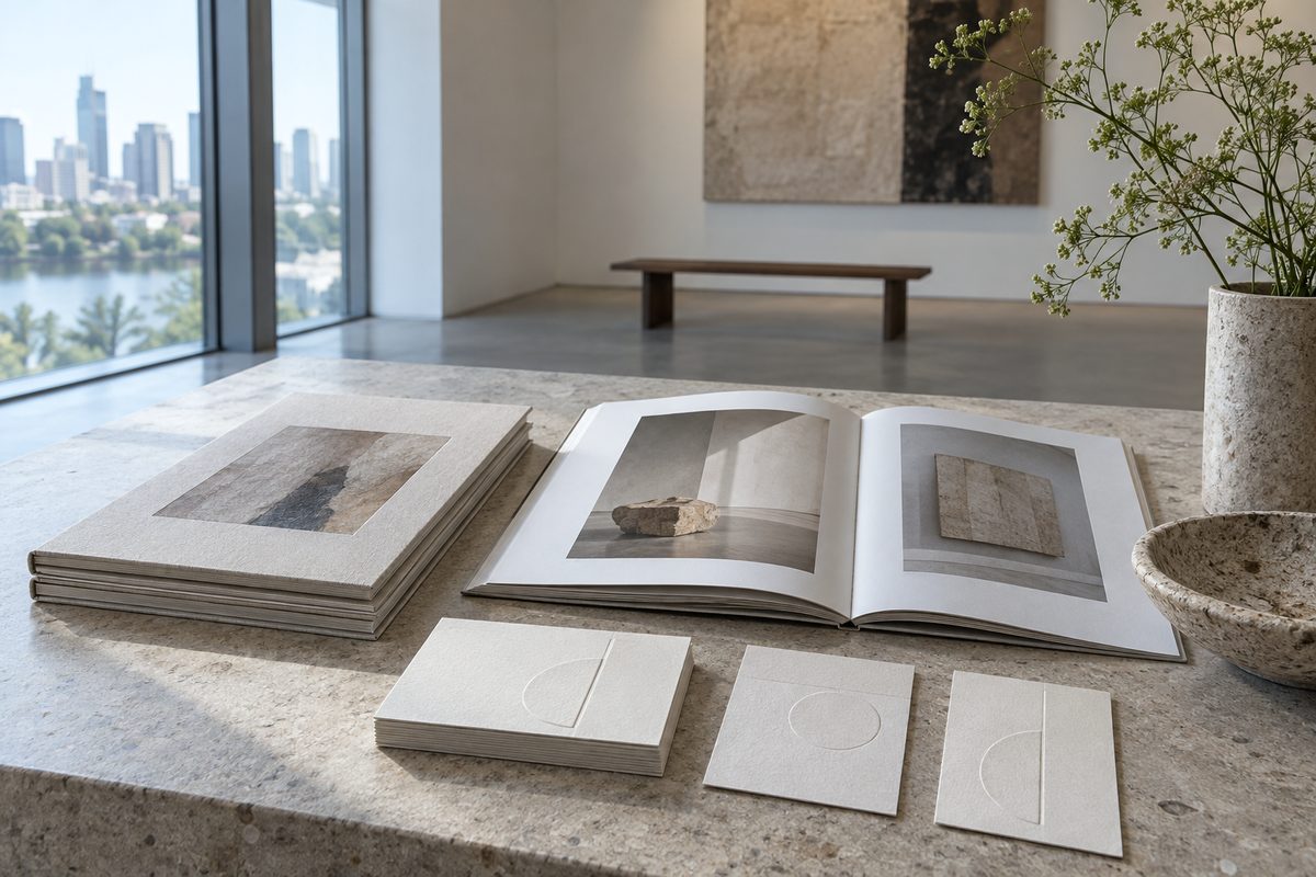Exhibition catalog and embossed identity cards for a fine arts bronze foundry